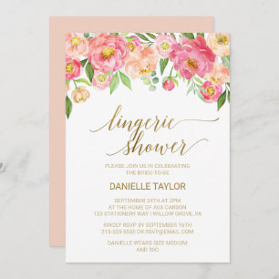 Invitación Flores de melocotón y rosa Lingerie Shower