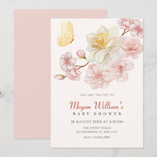 Invitación Flores de menta florecen en la ducha de bebé (Anverso / Reverso)