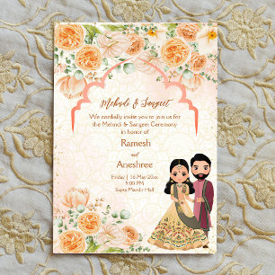 Invitación Flores de menta pareja india Mehndi sangeet invita