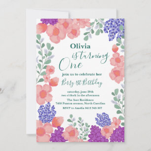 Invitación Flores de menta rosa acuarela Baby Shower botánico