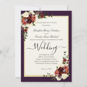 Invitación Flores de morado Terracota Crema Borgoña