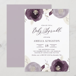 Invitación Flores de morado y marfil rociando el bebé de plat