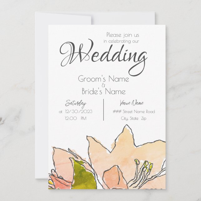 Invitación Flores de Naranja Melocotón Boda (Anverso)