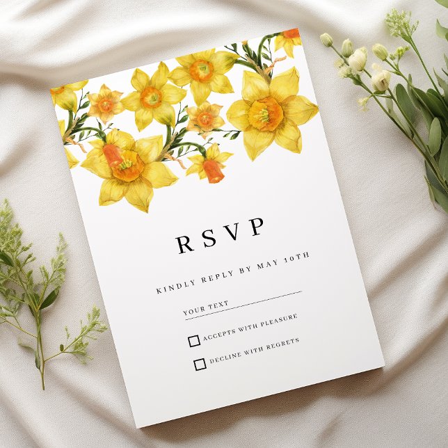 Invitación Flores de Narciso Dorado Primavera Botánica RSVP (Botanic Spring Golden Daffodil Flowers RSVP)