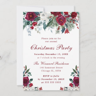 Invitación Flores de Navidad de invierno rojas y blancas a la