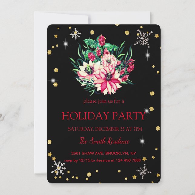 Invitación Flores de Navidad Diamantes lindos (Anverso)