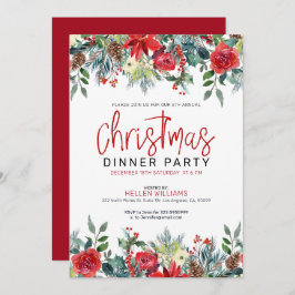 Invitación flores de navidad y armazón de follaje de invierno