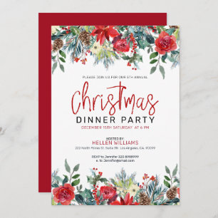 Invitación flores de navidad y armazón de follaje de invierno