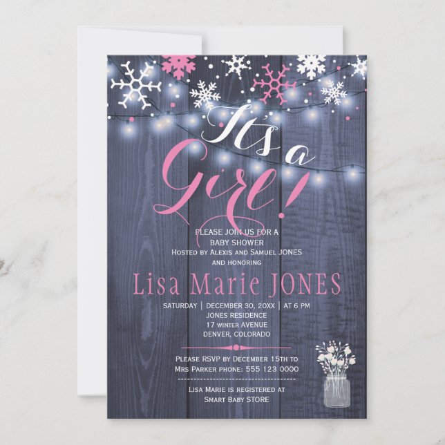 Invitación Flores de nieve de invierno luces de cuerda chica  (Anverso)