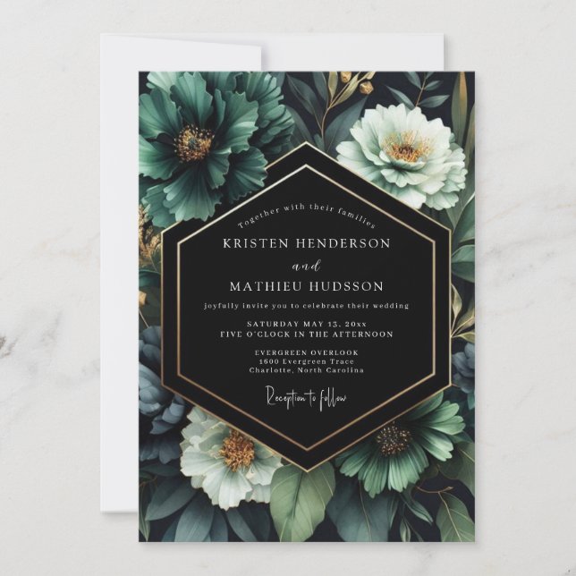 Invitación Flores de Noche Esmeralda Boda (Anverso)