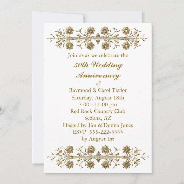 Invitación Flores de Oro 50 Aniversario de Boda (Anverso)