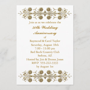 Invitación Flores de Oro 50 Aniversario de Boda