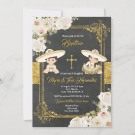 Invitación Flores de oro blancas bautizo mexicano Fiesta Twin