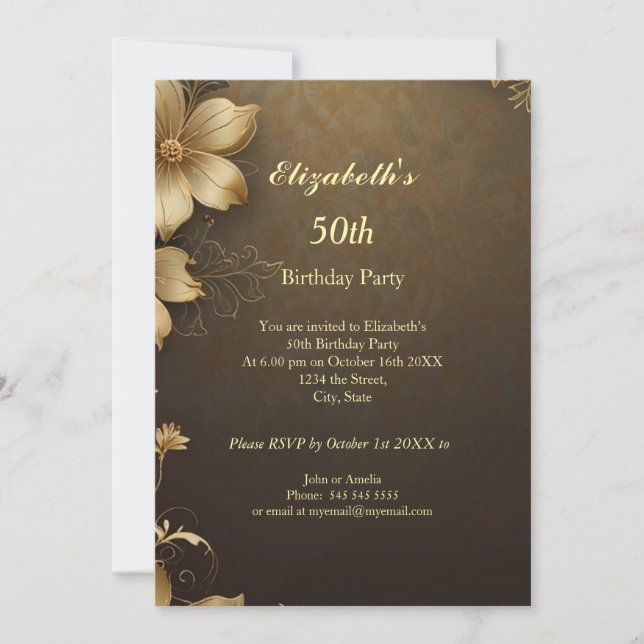 Invitación Flores de oro Elegante Fiesta de cumpleaños Modern (Anverso)