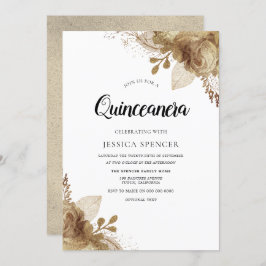 Invitación Flores de oro Elegante Fiesta Quinceanera Invitado