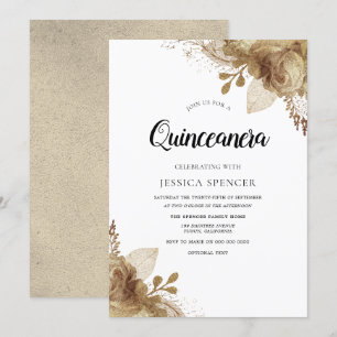Invitación Flores de oro Elegante Fiesta Quinceanera Invitado
