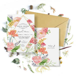 Invitación Flores de oro geométricas florales de acuarela mod