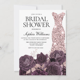 Invitación Flores de oro moradas y Rosas y ducha de novias co