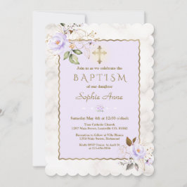 Invitación Flores de oro morado lujosas y ligeras en mármol b