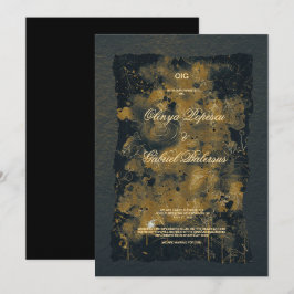 Invitación Flores de oro negro, papel de color de agua textur