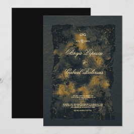 Invitación Flores de oro negro, papel de color de agua textur