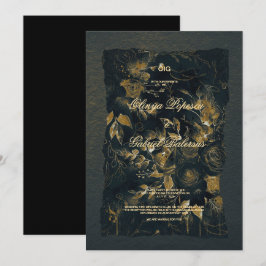 Invitación Flores de oro negro, papel de color de agua textur