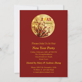 Invitación Flores de oro rojas Feliz Año Nuevo Chino 20XX