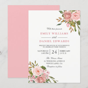 Invitación Flores de oro rosa elegantes invitan a la boda