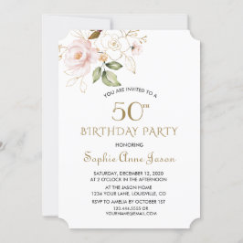 Invitación Flores de oro rosadas Rubor 50 cumpleaños