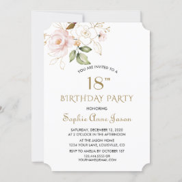 Invitación Flores de oro rosadas únicas en Rubor 18º cumpleañ