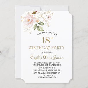 Invitación Flores de oro rosadas únicas en Rubor 18º cumpleañ