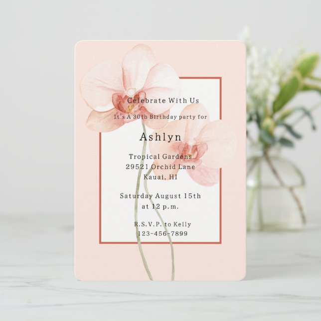 Invitación Flores de orquídea rosa tropical cumpleaños   (Anverso de pie)