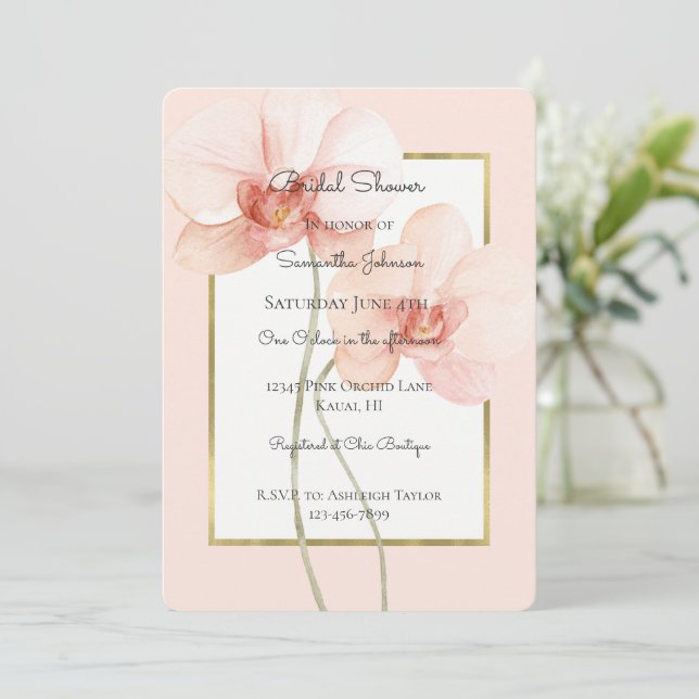 Invitación Flores de orquídea rosa tropical para despedida de (Anverso de pie)