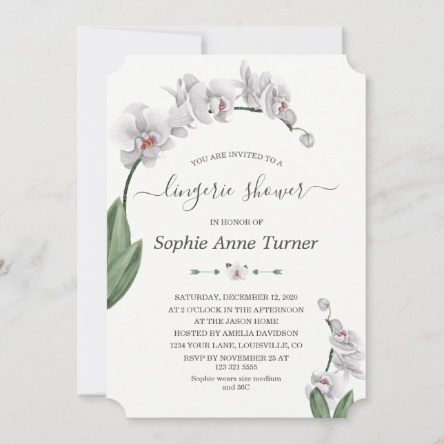 Invitación Flores de orquídeas florecen caligrafía ducha de l (Anverso)