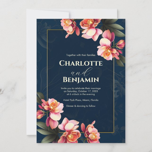 Invitación Flores de orquídeas rosas | BODA (Anverso)
