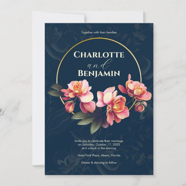 Invitación Flores de orquídeas rosas | Marco redondeado | BOD (Anverso)