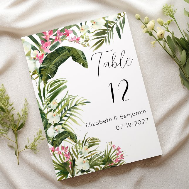Invitación Flores de orquídeas tropicales rosas blancas (Pink white tropical orchid flowers Table Numbers)