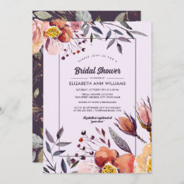 Invitación Flores de otoño acuarela Plum Bridal Shower