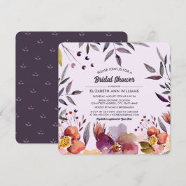 Invitación Flores de otoño acuarela Plum Bridal Shower