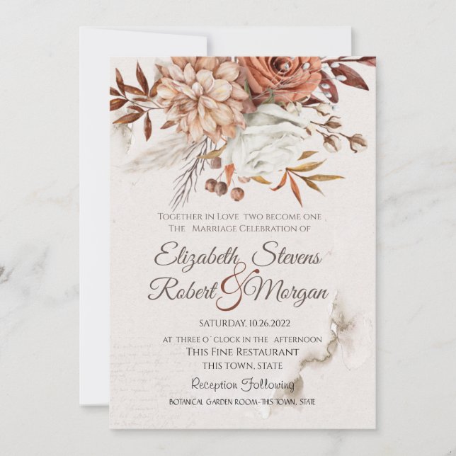 Invitación Flores de Otoño Boda (Anverso)