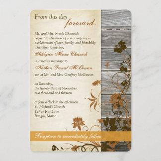 Invitación Flores de otoño, Boda de Madera y Pergamino de FAU