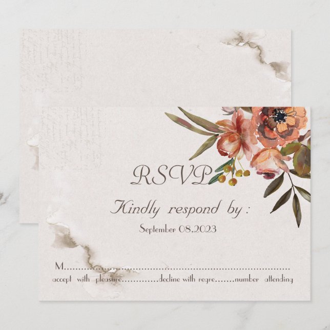 Invitación Flores de otoño con acuarela chic RSVP  (Anverso / Reverso)