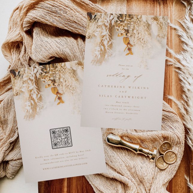 Invitación Flores de otoño con Boda de código QR (Subido por el creador)