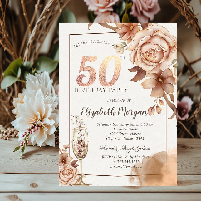 Invitación Flores de Otoño,Copa de Champán Dorada 50º  (Subido por el creador)