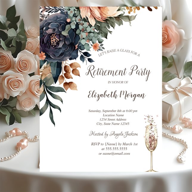 Invitación Flores de Otoño,Copa de Champán Jubilación (Subido por el creador)