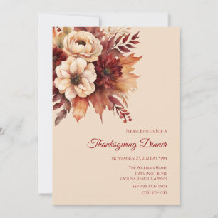 Invitación Flores de otoño de color de Acción de Gracias-Crem