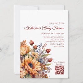 Invitación Flores de otoño de color de agua Baby Shower-