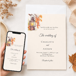 Invitación Flores de otoño de crema de naranja farol rústico