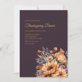 Invitación Flores de otoño de la acuarela del Día de Acción d
