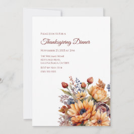 Invitación Flores de otoño de la acuarela del Día de Acción d